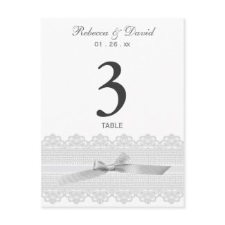 Lace with ribbon table number postcard