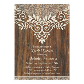 Lace Wood Rustic Vintage Ivory Bridal Shower Invites