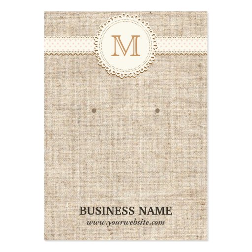 Laced Monogram Burlap Earring Display Cards Business Card (front side)