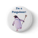 Lacrosse Penguin Pinback Button