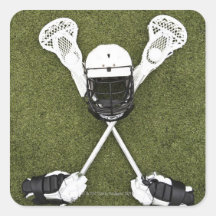 Lacrosse sticks, gloves, balls and sports helmet stickers