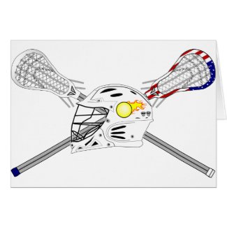 Lacrosse sticks with helmet greeting card