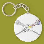 Lacrosse sticks with helmet keychains