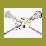 Lacrosse sticks with helmet postcards