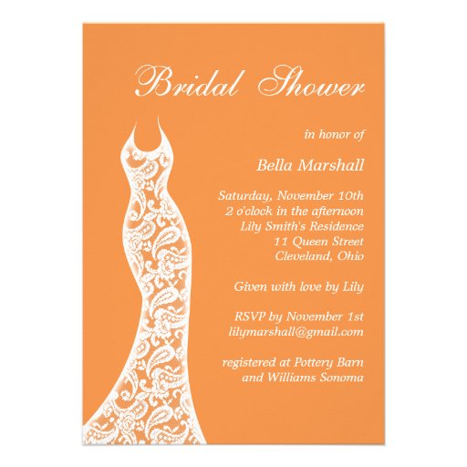 Lacy Bridal Shower Invitation in Orange from Zazzle.com