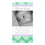 Lacy Damask Birth Announcement Personalized Photo Card