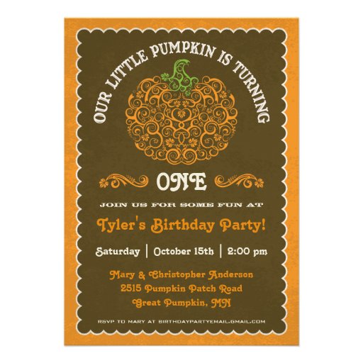 Lacy Little Pumpkin Birthday Invitation II (front side)