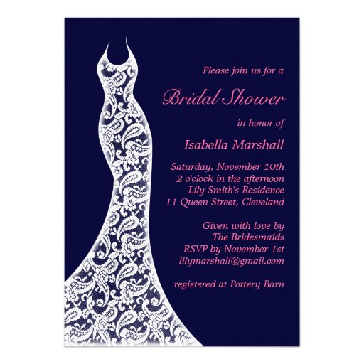 Lacy Navy Bridal Shower Invitation