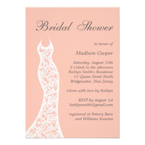 Lacy Peach Bridal Shower Invitation