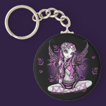 "Lacy" Pink Ribbon Fairy Art Keychain keychains