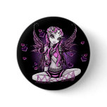 "Lacy" Pink Ribbon Fairy Art Pinback Button