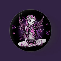 "Lacy" Pink Ribbon Fairy Art Pinback Button