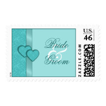 Lacy Turquoise Damask Hearts Wedding Postage