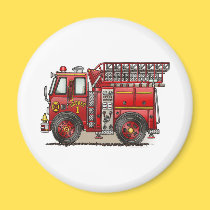 Ladder Fire Truck Round Magnet magnets