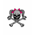 Ladies Basic T-Shirt - Ponytail skull w/ pink bows by hadleymonster Ladies Basic T-Shirt - Ponytail skull w/ pink bows