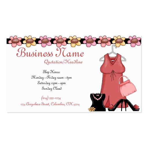 Ladies Clothes & Accessories Girly Business Cards (front side)