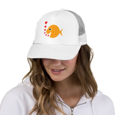 Ladies' Cute and Funny Valentine Love Fish Cap Trucker Hats by Swisstoons