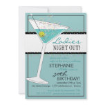 Ladies Night Out Martini Aqua Birthday Celebration Personalized Announcements