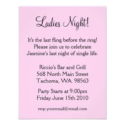 Ladies Night Pink Bachelorette Party Invitation