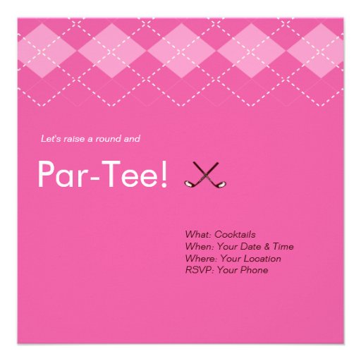 Ladies Pink Golf Argyle Custom Invitation