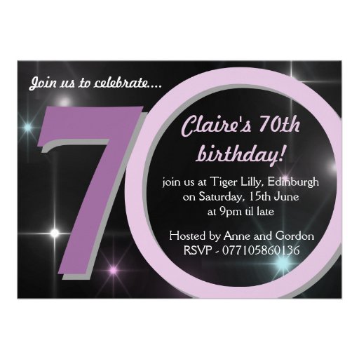 Ladies Pink / Purple Sevetieth 70th Birthday Party Invitations