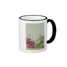 Ladies spinning and sewing, c.1765 mugs