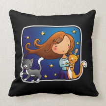Lady and 2 cats pillow