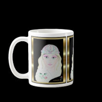 Lady and Cat with Rose mugs