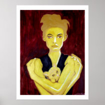 polestarimages, pets, cats, blonds, yellow, woman, pretty, girl, urban, lowbrow, animals, Poster with custom graphic design
