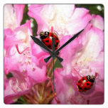 Lady bug heart spot pink floral clock