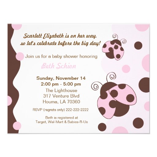 Lady Bug Pink & Brown Personalized Announcement