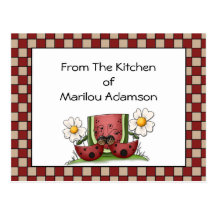Lady Bugs and Watermelon Recipe Cards Postcards