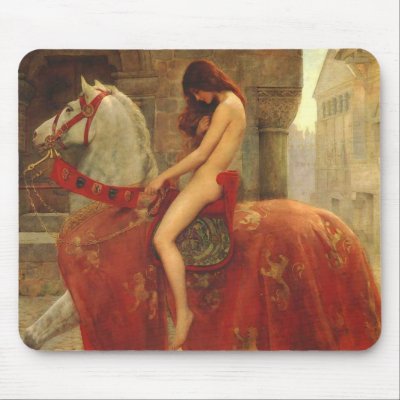 Lady Godiva riding naked on her white horse Mousepad by Funkart