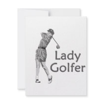 Lady Golfer Gray Logo Personalized Invites