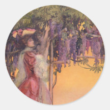 Lady in a Wisteria Garden Round Sticker