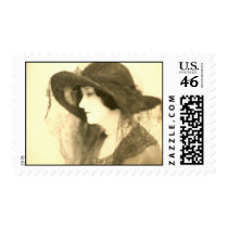 lady in black hat postage stamp