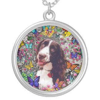 Lady in Butterflies - Brittany Spaniel necklace