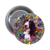 Lady in Butterflies Button - Brittany Spaniel buttons