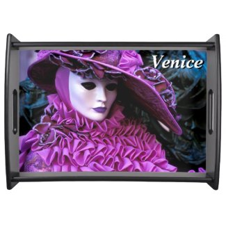 Lady In Carnival Costume With Purple Hat Serving Tray