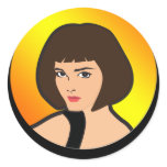 Lady in Circle Round Stickers