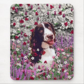 Lady in Flowers - Brittany Spaniel Dog Mouse Pad