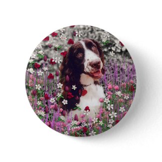 Lady in Flowers Button - Brittany Spaniel button