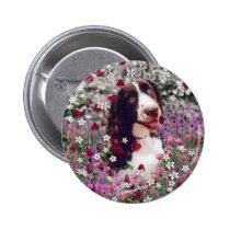 Lady in Flowers Button - Brittany Spaniel buttons