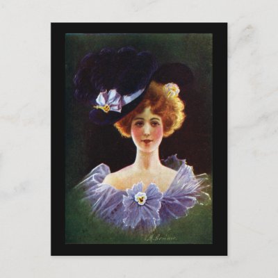 Lady in Orchid Dress with Pansy Pin Vintage Postcard