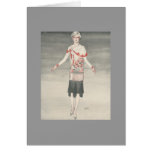 lady in red shawl art deco card
