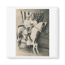 lady kid horse and a flag magnets