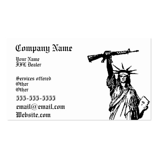 Lady Liberty FFL dealer business card (front side)