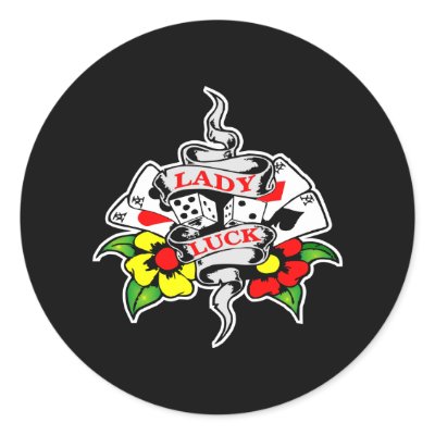 Lady Luck Gambling Black Round Stickers by WhiteTiger_LLC