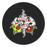 Lady Luck Gambling Black Round Stickers