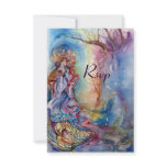 LADY OF LAKE , vibrant blue pink rsvp invitations